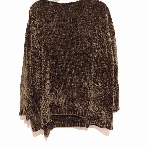 Chenille distressed boutique oversized sweater olive green - Picture 5 of 9